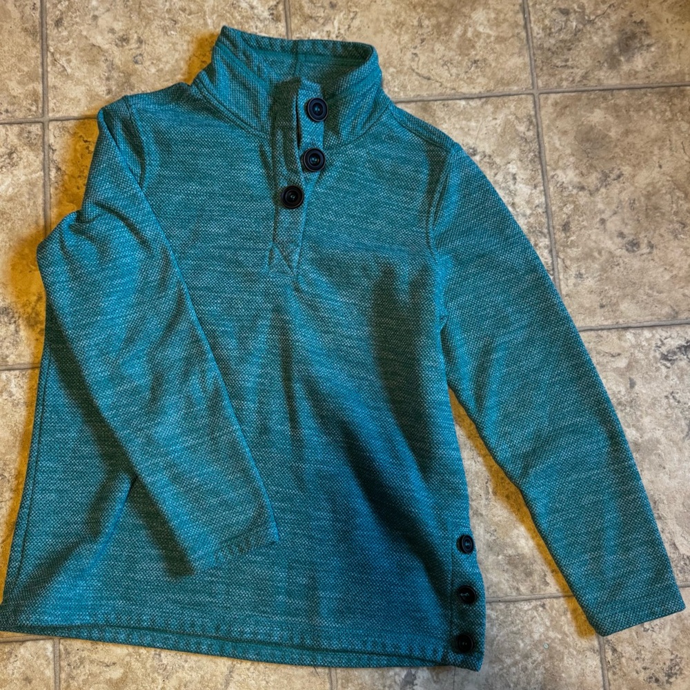 Avalanche Teal Textured Knit Mock Neck Pullover Sweater with Side Buttons